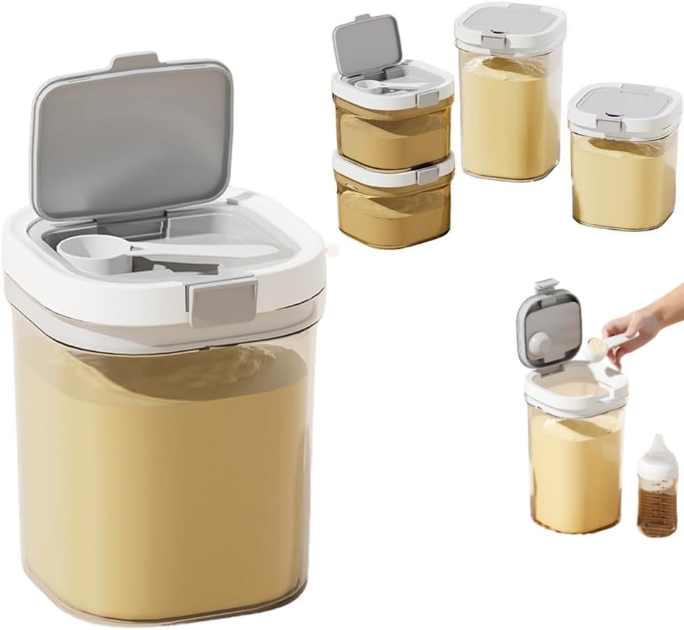 mocoly Milk Powder Case, Protein Case, Sealed Storage Container, 27.6 / 49.3 / 60.6 fl oz (800 / 1300 / 1800 ml), Includes Measuring Spoon, Light Shield, Moisture-Proof, Portable, One-touch, Baby Food Medium Size (Transparent) 40.6 fl oz (130