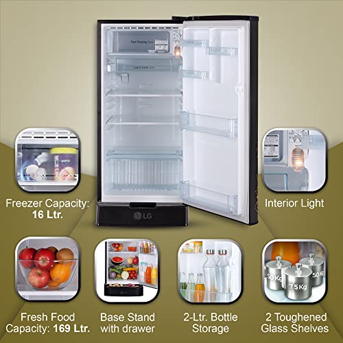 Image of LG 185 L 4 Star Direct-Cool Smart Inverter Compressor Single-Door Refrigerator Appliance (GL-D199OERY, Ebony Regal, Base stand with Drawer, 2023 Model)