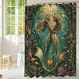 TSLOVER Fantasy Green Mermaid Shower Curtains,Ocean Theme Fish Shower Curtain,Romantic Waterproof Polyester Bath Curtain for Daughter Girl Women,Mermaid Bathroom Decor for Nautical Style,72x72 Inch
