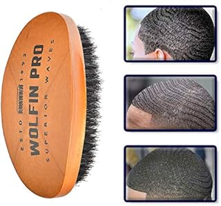 Wolfin Pro- Premium Curved 360 Wave Brush, 100% Natural Schima Superba Wood with Reinforced Pure Black Medium Boar Hair Bristle - Perfect for Wolfing, Creating 360 Layer Hair Waves, Cultivating Beards