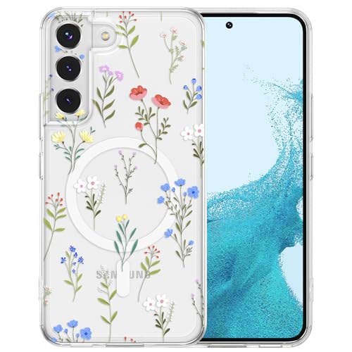 RALEAVO for Samsung Galaxy S22 Plus Case Clear Floral Magnetic Case,Daisy