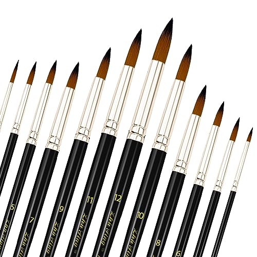 Juego de 12 Pinceles de Nailon para Artistas - Pintura Acrílica, Acuarela y Óleo - Color Negro