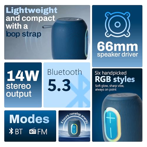 Image of Groove BOP Big Impact 14W Powerful Sound, with up to 8Hrs of Playtime, Tru HD Bass, Advanced Bluetooth 5.3, Multiple Compatibility Connections, RGB Light - Tropical Blue