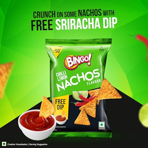 Image of Bingo ! Nachos Chilli Limon Flavour, Free Dip, Crunchy, Crispy Nacho Chips, Made Of Corn, Snacks Pack,85.4g / 82.5 Gram /80G(Weight May Vary)