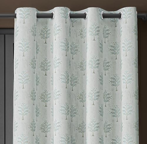 Image of Yellow Weaves 2 Pcs Jacquard Tree Eyelet Long Door Curtain - Perfect for Home, Office, Bedroom, Living Room & Balcony - 9 Feet (Sky Blue)
