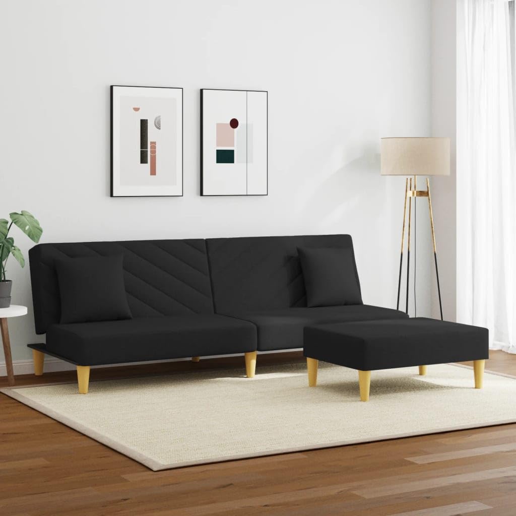 Gecheer Divano Letto 2 Posti con Cuscini e Poggiapiedi Nero in Tessuto,Divano a 2 Posti,Divano Imbottito,Divanetto Moderno,Divanetto,Divani da Soggiorno,Divano Angolare con Chaise Longue Penisola
