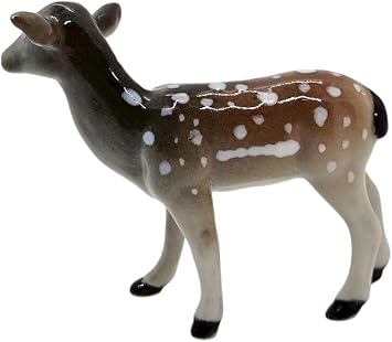 WitnyStore Tiny 212 Brown Gray Stand Doe Deer Figurine - Miniature Hand Made Ceramic Deers Stag Hart Fawn Reindeer Wildlife Animals Porcelain Decorative Collectible Figures for Terrarium Decor Gifts
