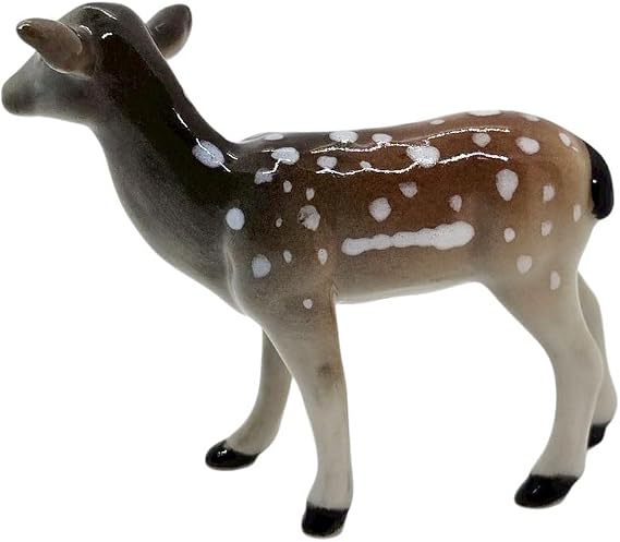 WitnyStore Tiny 212 Brown Gray Stand Doe Deer Figurine - Miniature Hand Made Ceramic Deers Stag Hart Fawn Reindeer Wildlife Animals Porcelain Decorative Collectible Figures for Terrarium Decor Gifts