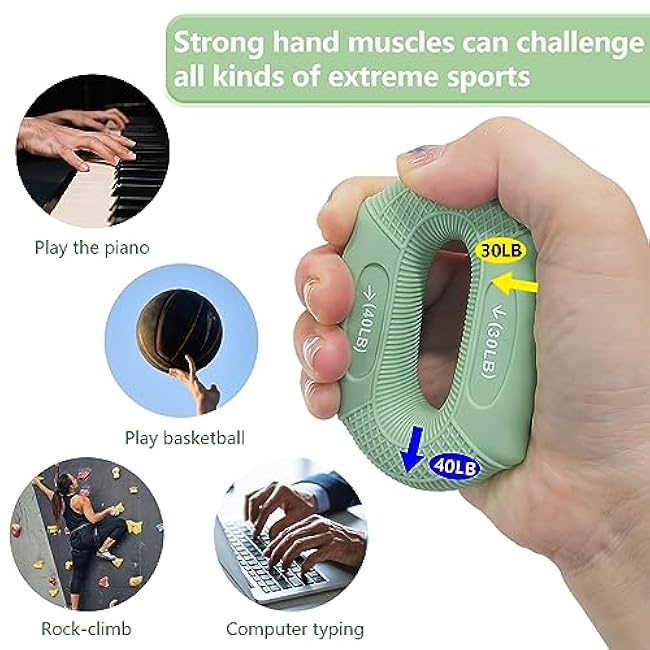 Grip strength trainer Hand grip strengthener, Forearm exerciser, Workout Set for Hand and Wrist Muscle Trainer Stress Relief, Silicone Ring for Muscle Training, Sports, Rock Climbing and Fitness.