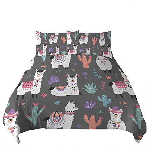 Arightex Cartoon Llama Alpaca Duvet Cover Set Gray Bedding Sets Boho Comforter Cover 3 Pieces Soft Lightweight 1 Duvet Cover And 2 Pillowcases (Full) #TOP6