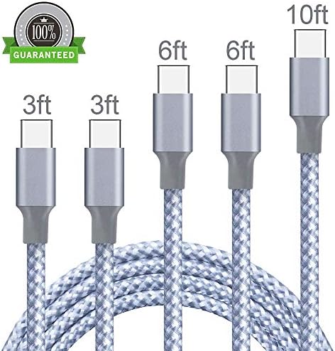 USB Type C Cable, 5Pack 2x3FT 2x6FT 10FT Nylon Braided USB C Charger Cable Fast Charging Cord Compatible Samsung Galaxy S9 S8 Plus Note 9/8, LG G7G6, Moto G6 Play, Google Pixel XL 3/3 XL