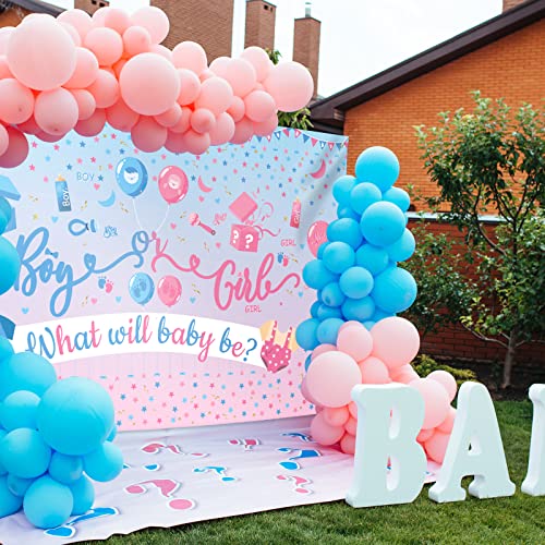 Image of Gender Reveal Decorations - Blue Pink Backdrop for Baby Gender Reveal Party Supplies | Boy or Girl Gender Reveal Banner Baby Shower Decorations What Will Baby Be Photography Photo Backgroud