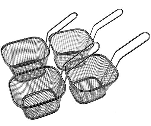 12 cestini per patatine fritte, in argento, per servire, in acciaio inox, con manico, per patatine fritte, gamberetti, anelli di cipolla