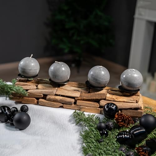 Holz Kerzenhalter 50 cm braun – Tischdeko aus Natur Treibholz für 4...