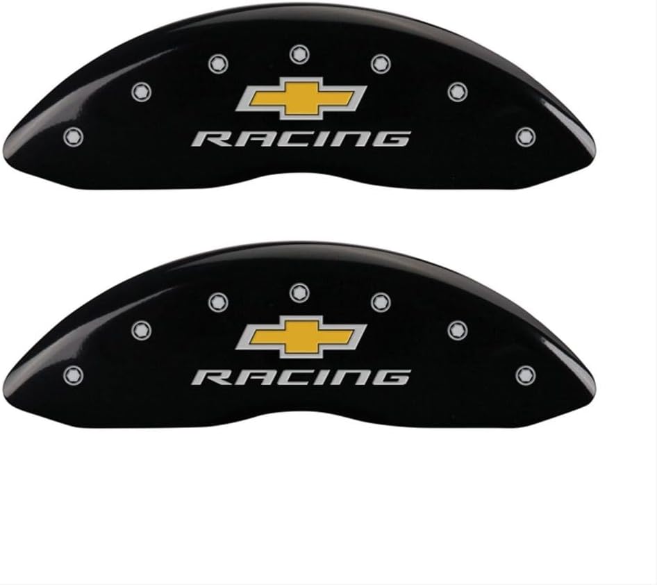 MGP Caliper Covers 14036SBRCRD Caliper Cover (Red Powder Coat Finish, Engraved Front and Rear: Chevy racing, Silver Characters, Set of 4)