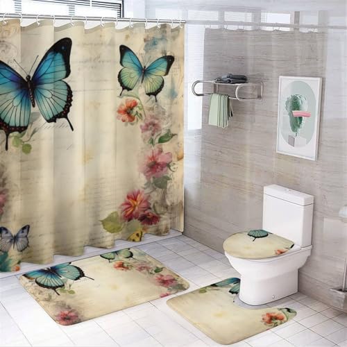 Cortinas de ducha florales para decoración de baño del hogar juego de 4 piezas completo 2