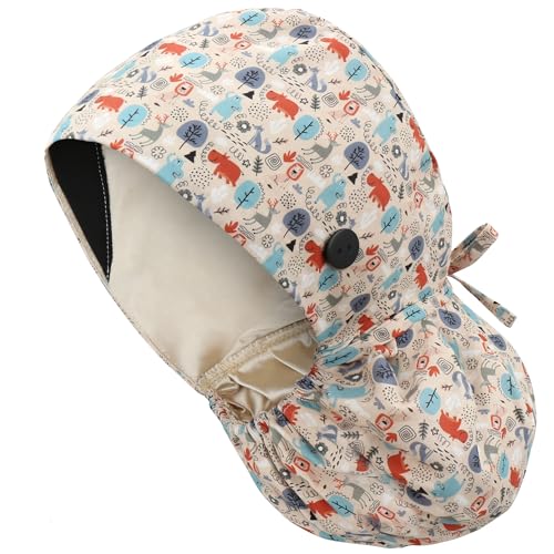 Image of QBA Adjustable Working Cap with Button, Satin-Lined Hat, Cotton Working Hat Sweatband, Elastic Tie Back Hats Unisex