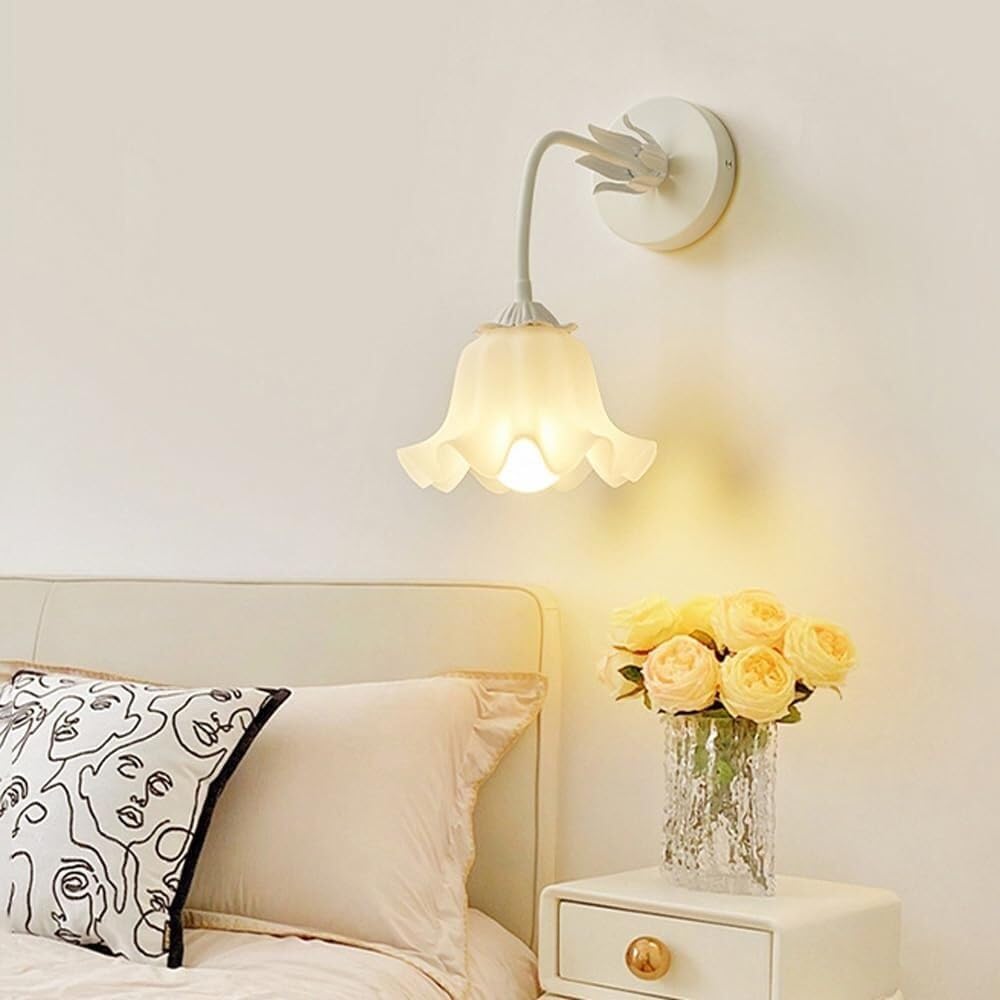 Aplique de Pared para Interiores, Dormitorio, Pasillo, Estilo nórdico Moderno, Cristal opalino, Creativo, Blanco, Flor Verde, lámpara Floral montada, Rosa, para mesita de Noche, sa