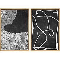 SIGNWIN Framed Wall Art Print Set Gray Swirls and Lines on Black Background Abstract Geometric Digital Art Modern Art Contemporary Edgy Dark for Living Room, Bedroom, Office - 16