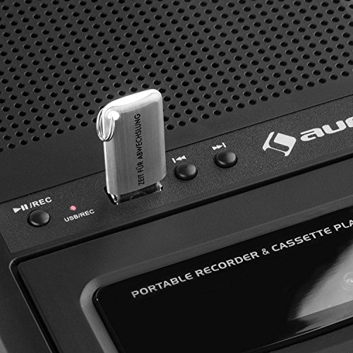auna - cassetterecorder, cassetterecorder, dicteerapparaat, cassetterecorder, ingebouwde luidspreker, automatische uitschakeling, microfoon- en hoofdtelefoonaansluiting, USB, zwart - Image 6