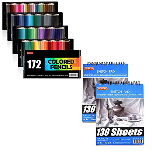 Shuttle Art Colored Pencils Bundle, Set of 172 Colors Colored Pencils + 260 Sheets Artist Sketch Books