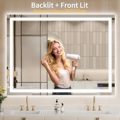 Image of 36 inchx48 inch LED Bathroom Mirror with Lights, Anti-Fog, Backlit + Front Lit, Shatter-Proof Tempered Glass