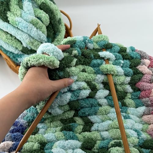 Image of 8 Jumbo Packs Chunky Chenille Yarn for Crocheting, 31.7 yds, 8 oz Each Skein Bulky Thick Fluffy Yarn for Knitting, Super Bulky Chunky Yarn for Hand Knitting Blanket, Soft Plush - Muti Green