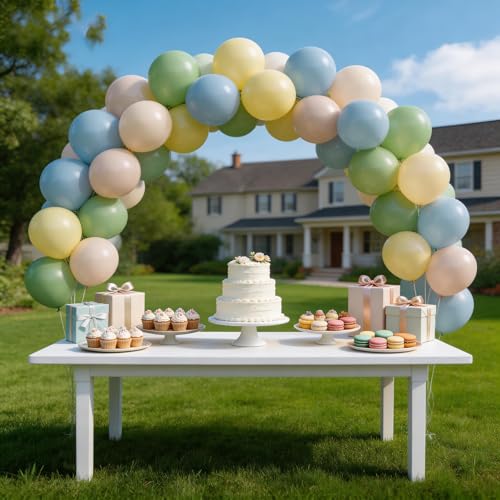 Image of 160Pcs 12 Inch Sage Green Dusty Blue Yellow Latex Balloons for Baby Shower Wedding Birthday Boho Party Decorations