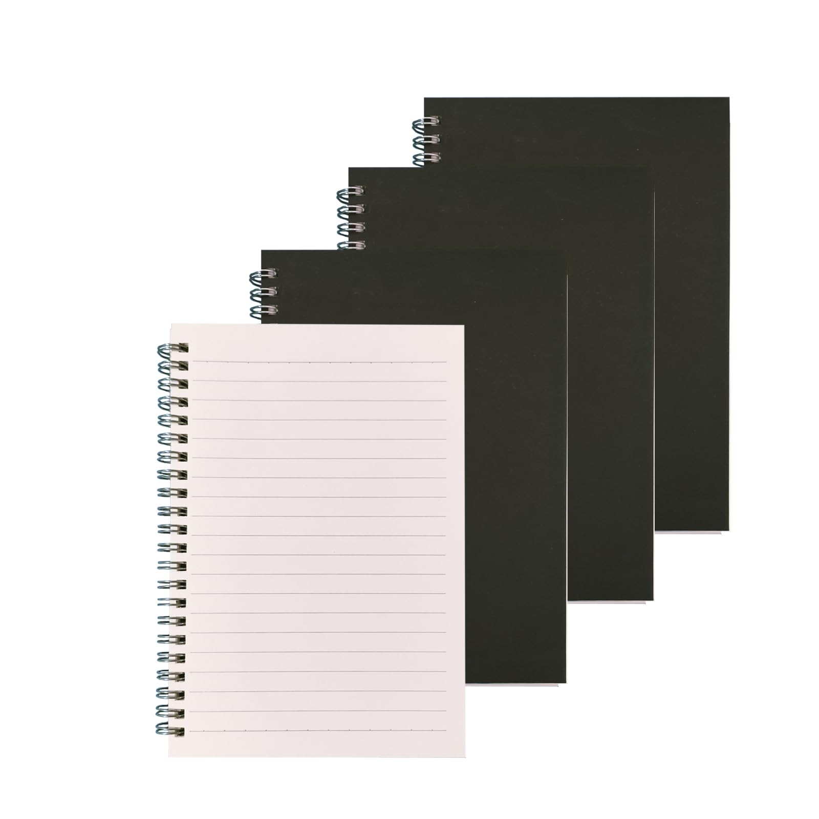 Chliinl 4 Pack A5 Spiral Notebooks, 120 Pages/ 60 Sheets Lined Notebook Wirebound Notebooks Bulk Journals Durable Metal Coil Journals for Office School (Black Cover)