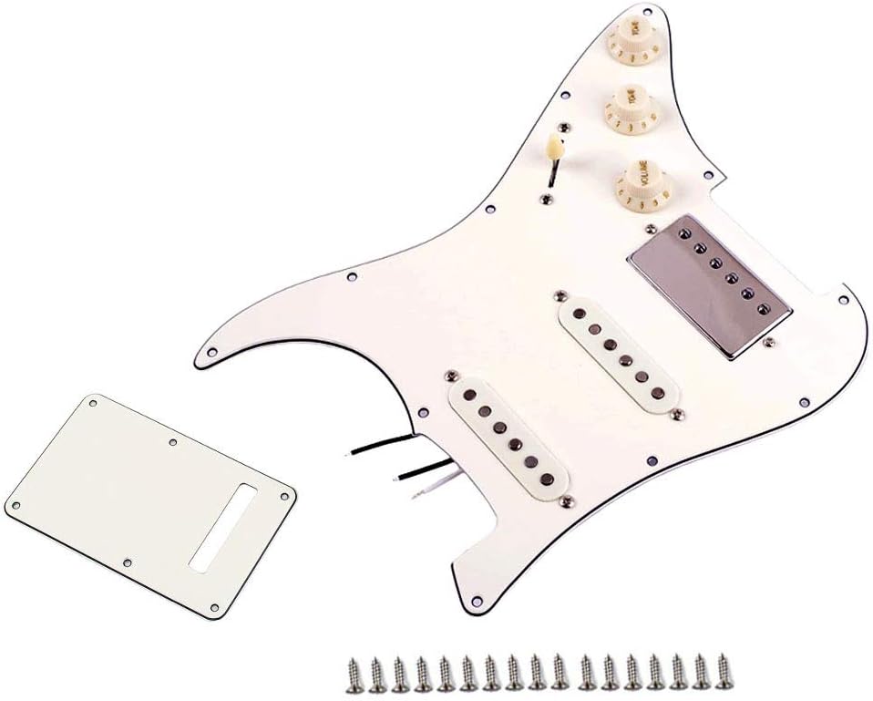 Alnicov Guitar Loaded Prewired Pickguard SSH Dual Rail Humbucker Pickups With Back Cover for Strat ST Electric Guitar Replacement,White