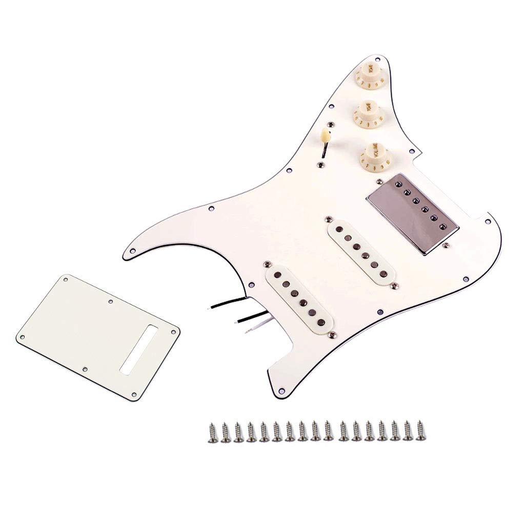 Alnicov Pickguard precableado con carga de guitarra SSH Alnico Pastillas Humbucker de doble riel con cubierta trasera para reemplazo de guitarra eléctrica Strat ST, color blanco