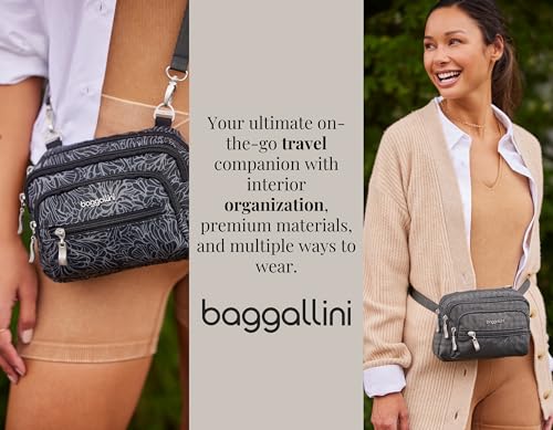 Image of Baggallini Triple Zip Small Crossbody Bag for Women - Lightweight Convertible Fanny Pack Belt Bag