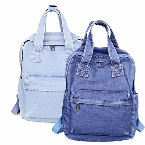 Image of MaxxCloud Vintage Denim Laptop Backpack Casual Canvas Daypack Handbag Purse Lightweight Rucksack Shoulder Bag