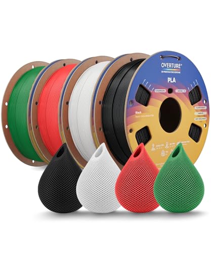Image of OVERTURE 4KG Bundle High Speed PLA Filament 1.75mm, Neatly Wound 3D Printer Filament 4 Pack 1kg Spool (2.2lbs) Rapid PLA, Fit Most FDM 3D Printers (Black+White+Red+Green)
