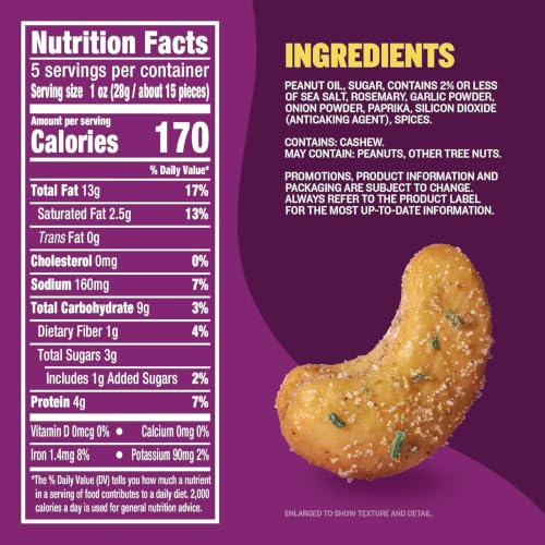 Image of PLANTERS Cashews Cinnamon & Brown Sugar and Rosemary & Sea Salt- Trail Mix Snack Packs, Snack Pack, Party Trail Mix, 10 Oz, 2 Bags (5 Oz Per Flavor)
