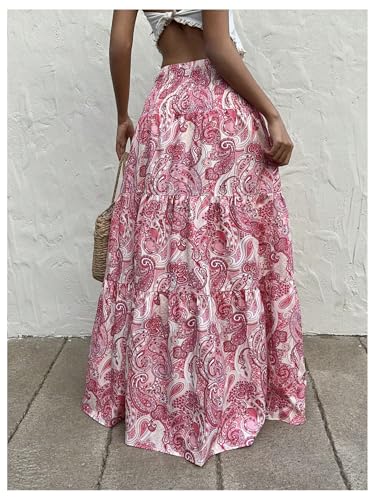 GORGLITTER Women's Boho Skirts Paisley Print Elastic High Waist Smocked A-Line Maxi Skirt2