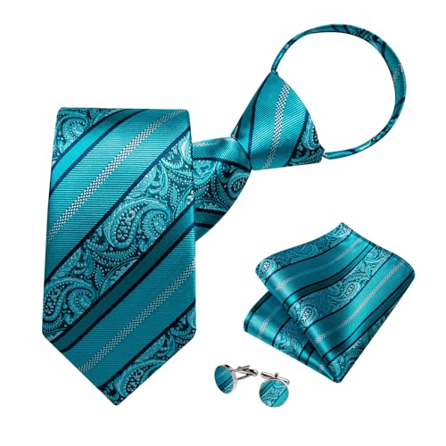 Image of DiBanGu Mens Zipper Ties Silk Adjustable Necktie Pocket Square