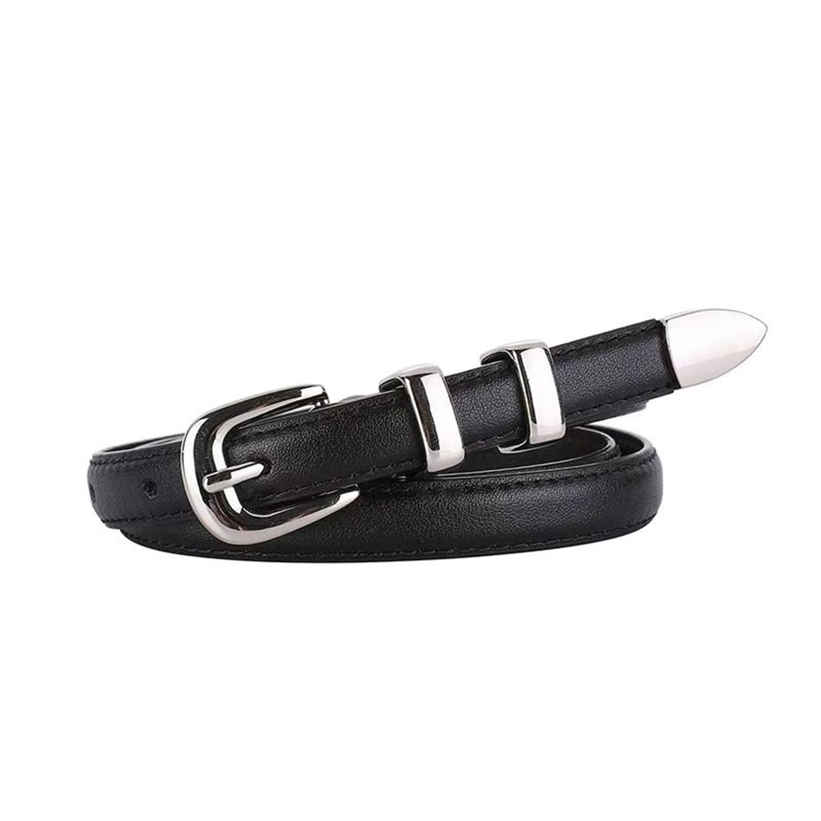 Lyangod Women's Black Slim Leather Belt With Silver Buckle, 100Cm Length, 1.5Cm Width, Jeans Decorative Belt (, 100X1.5cm)
