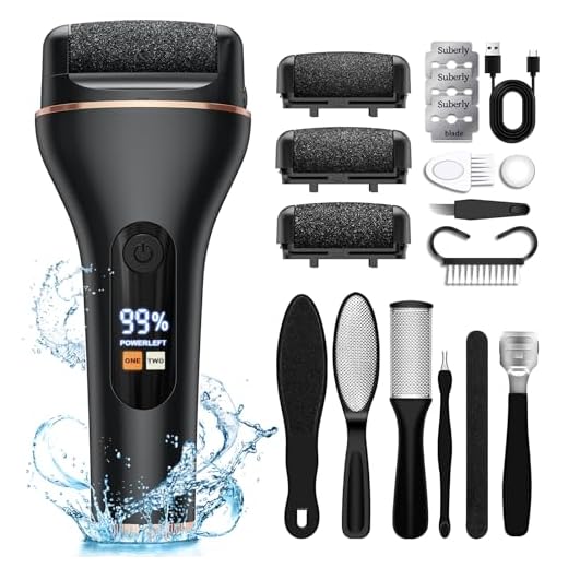 Elektrische eeltverwijderaar, elektrische pedicure voor voeten, Elektrische voetvijl met 3 vervangende rollen en 2 snelheden, eeltverwijdering, harde huid, voeten, professionele peeling-set (Zwart)