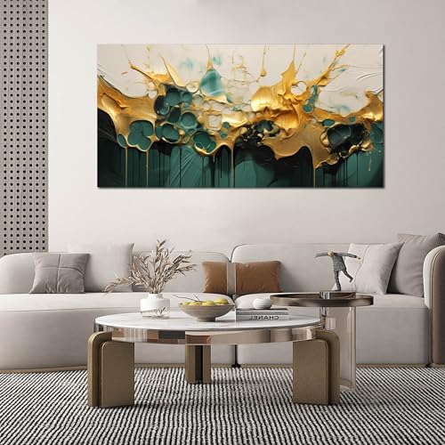 SKYRISE Abstract Teal Gold Canvas Wall Art for Living Room, Dark Green Wall-Decor Picture for Bedroom, Modern Canvas Print Paintings Artwork, Large Size 59x29 Inches by SKYRISE - Used condition - Image 6