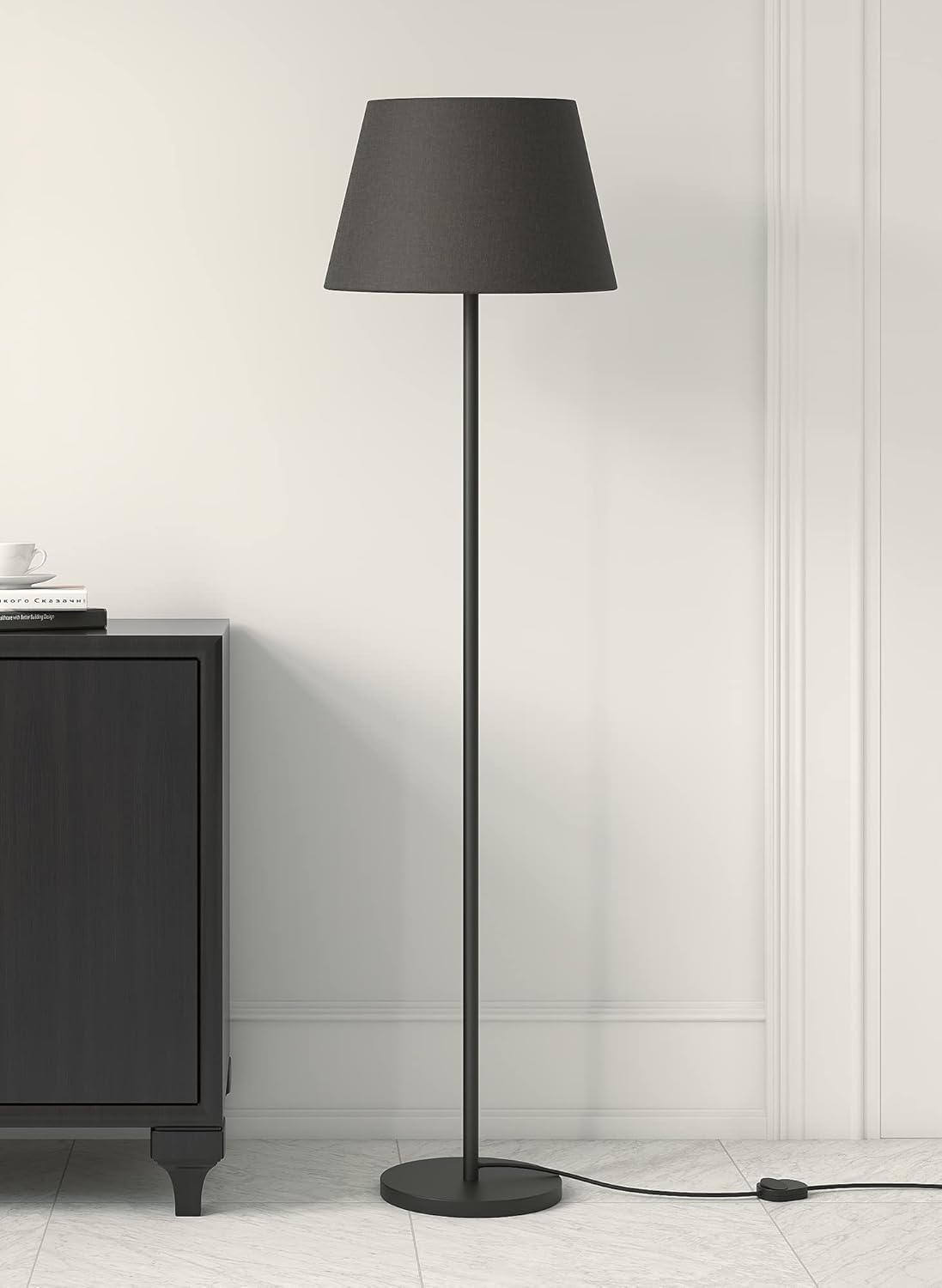 Modern Floor Standing Lamp, 150 cm Black Metal, LED Compatible, Touch Control, 16-Inch Black Lampshade-picture-34