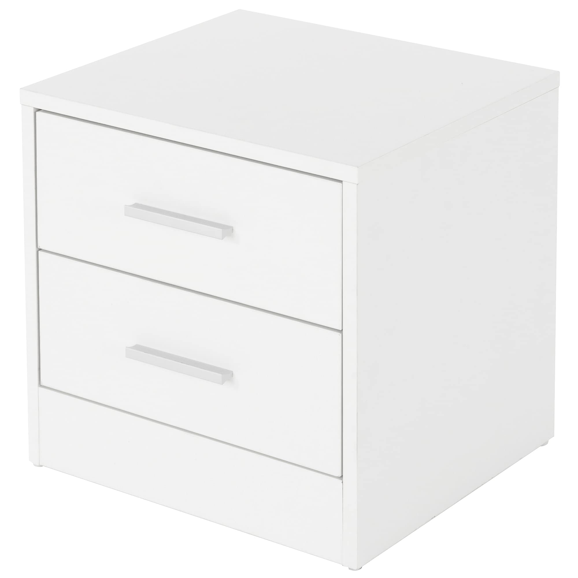 ML-Design Set di 2 Comodini con 2 Cassetti e Ripiano d'Appoggio in Legno Maniglia in Alluminio - 38 x 37 x 34 cm - Tavolino Camera da Letto Coppia di Comò da Notte Mobiletto Armadietto Arredo Bianco