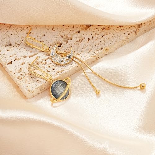 Celestial Earrings for Women, Asymmetrical Moon Star Saturn Dangle Drop Earring Planet Space Galaxy Jewelry Gifts for Everyday Wear4