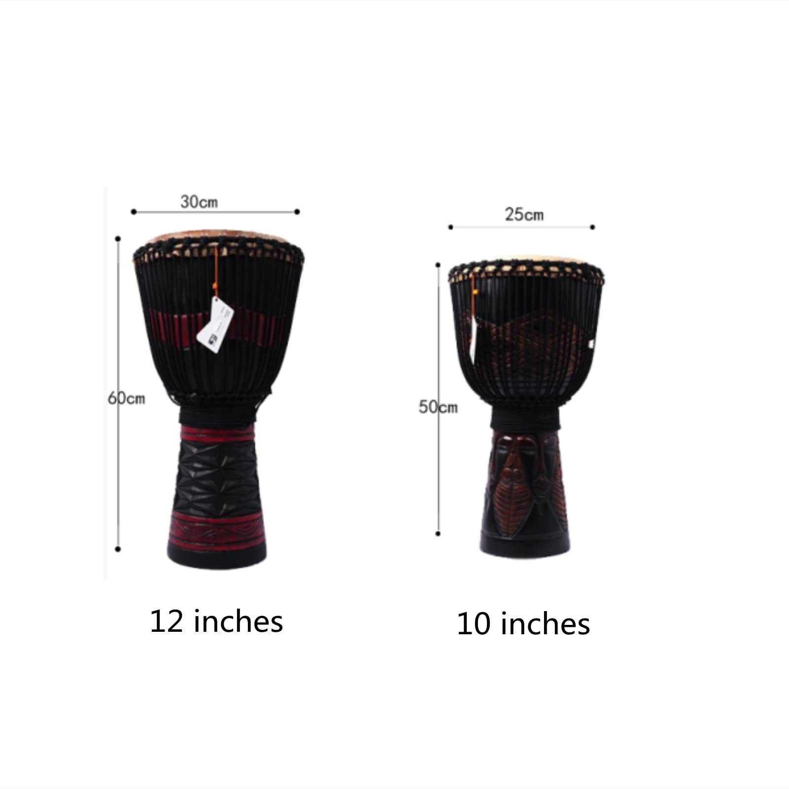 FLFL Tamburo Djembe Tamburo per Batterista Djembe in Pelle di Capra Intagliato A 12 Pollici da 10 Pollici A 12 Pollici per Bambini Adulti Principianti