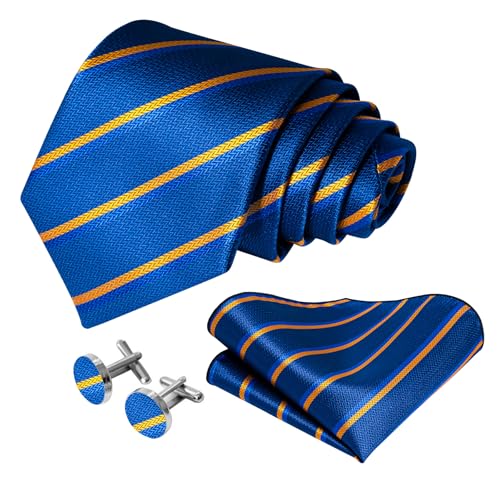 Image of 5PCS Mens Premium Silk Tie, Pocket Square, Cufflinks, Drilled Tie Ring and Lapel Pin Set for Wedding Groom Party