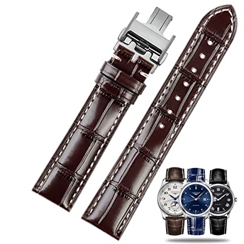 FOUUA Correa de Reloj para Longines 19mm 20mm 21mm Leather Patrón de Piel de Cocodrilo Correa de Reloj de Cuero Genuino con Correa Negra azul Para la Reemplazar la Para Longines Master Concas Classic