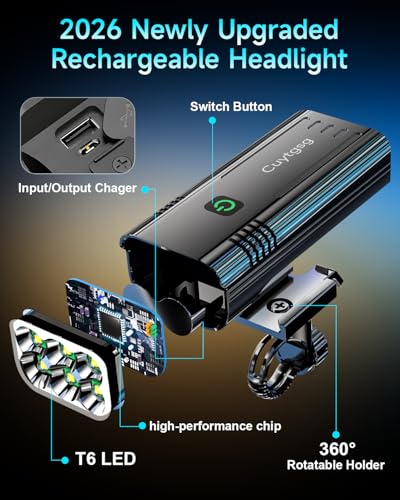 2026 New 6800Lumen Bike Light for Night Riding,Super Bright 6 LED Headlight,10 Mode Aluminum Rechargeable Bicycle Light Front and Rear,360°Rotatable Brackt,Waterproof,Runtime 72 hr,Shockproof for Road - Image 5