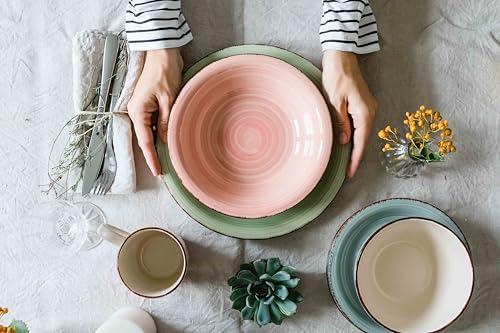 MÄSER 931603 16-teiliges Vintage Geschirr Set für 4 Personen, handbemaltes Keramik Kombiservice, Steingut, Grün/Blau (Bel Tempo Ii)