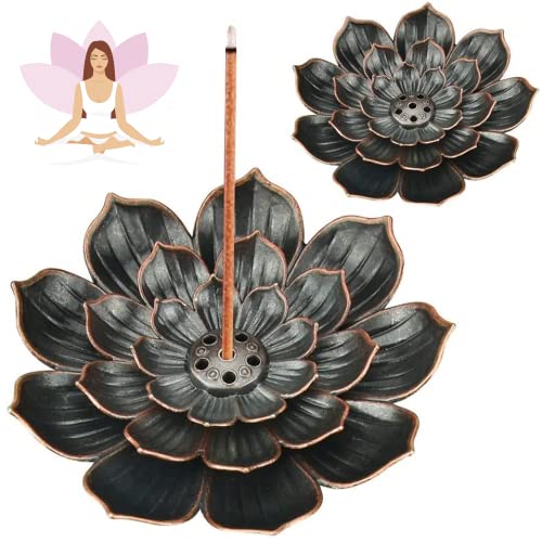 BUENTYA 2 PCS Porte-Encens de Lotus en Bâton 8.8cm Support pour Bâtonnets d'Encens en Aillage Porte-Brûleur d'Encens à Cône 6 Trous Support d'Encensoir Vintage pour Méditation, Yoga, Bureau(Bronze)