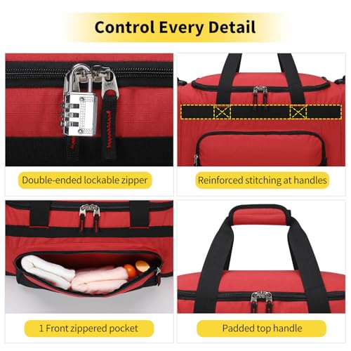 22 inch Gym Bag for Men - 55L Large Travel Duffle Bag Sports Equipment Bag with Multiple Zippered Pockets,Outdoor Workout Duffle Bag for Overnight Weekend - Red3